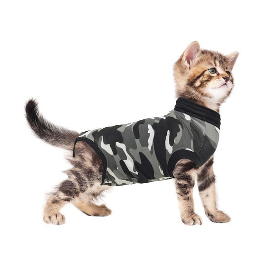 Suitical recovery suit for cats camouflage design